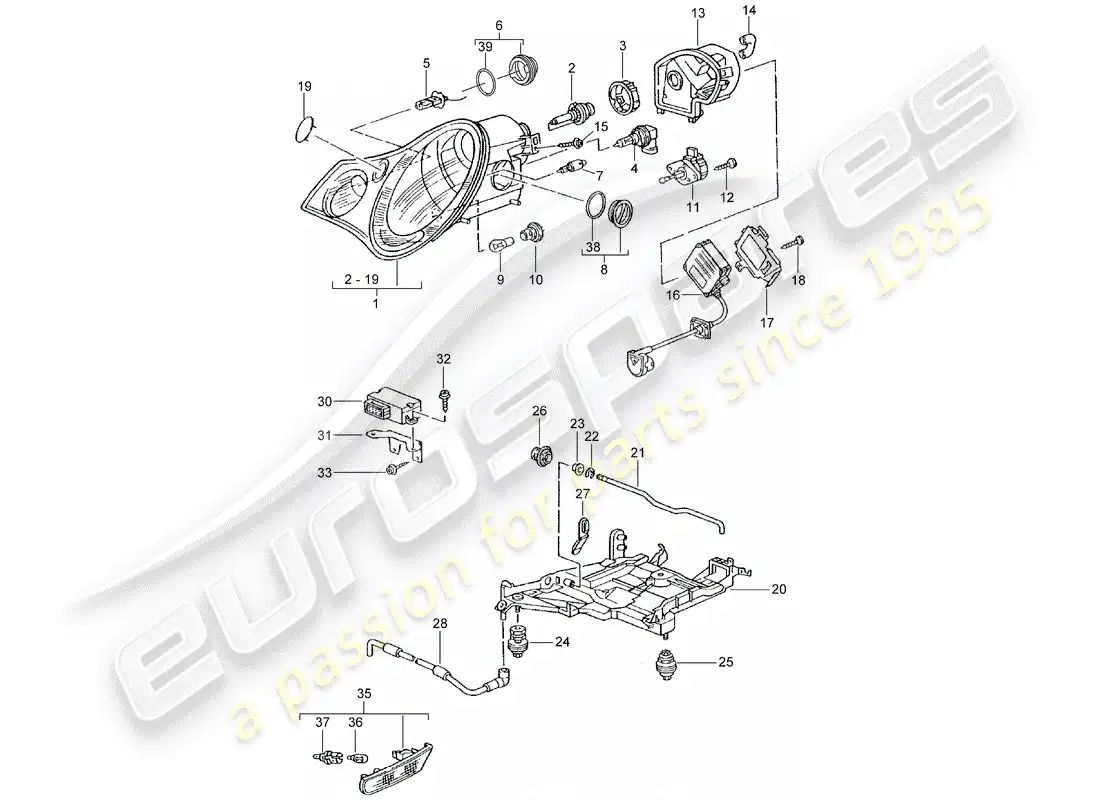 porsche 2003 (996 turbo / gt2) headlamp - turn signal repeater parts diagram