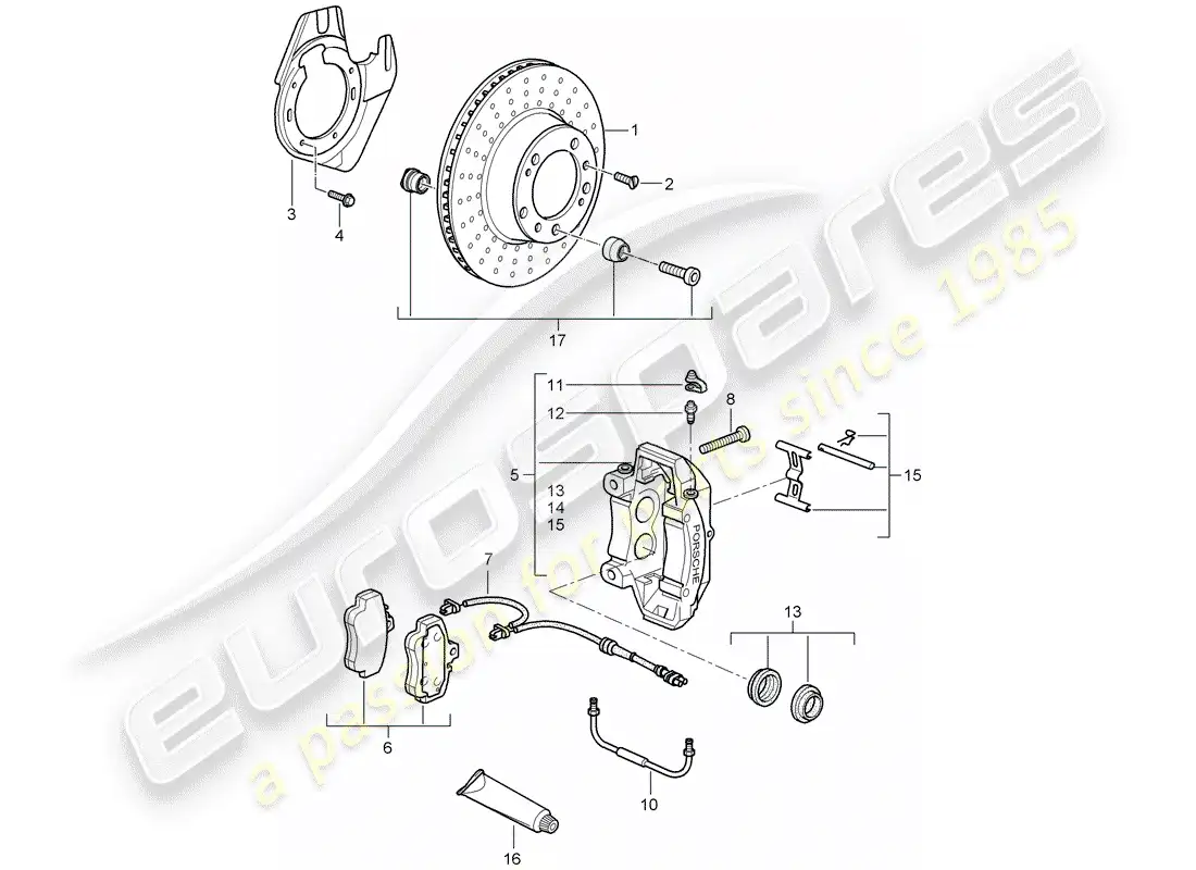 porsche 2009 (997-2 gt3) disc brakes parts diagram