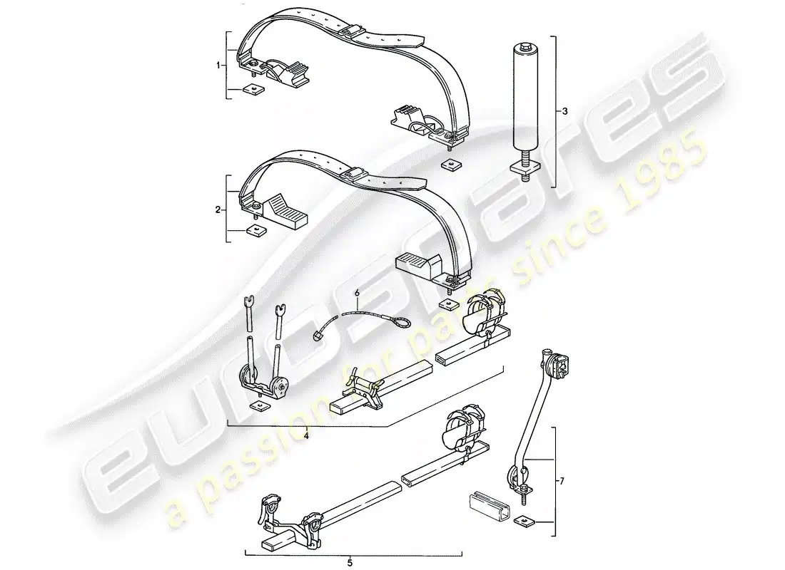 porsche 1984 (911) roof transport system parts diagram