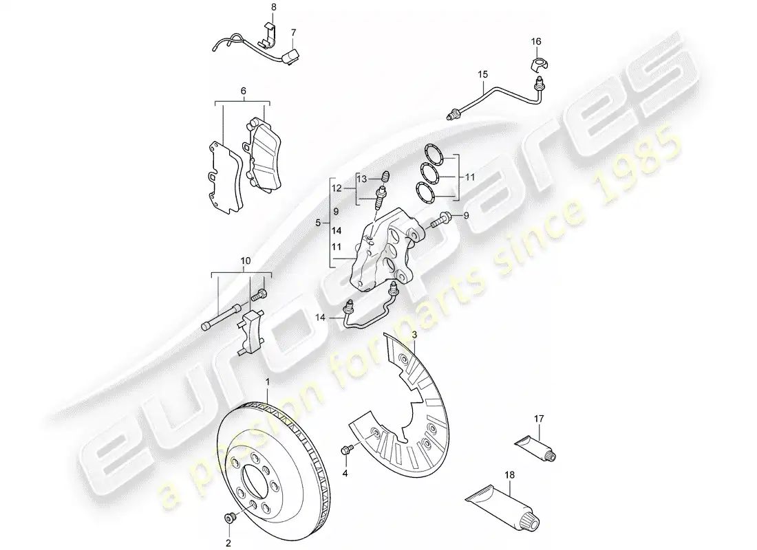 porsche 2005 (cayenne e1 9pa) disc brakes part diagram