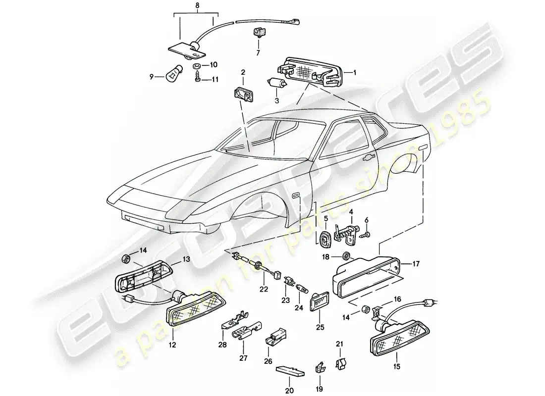porsche 1983 (944) interior light - turn signal repeater parts diagram