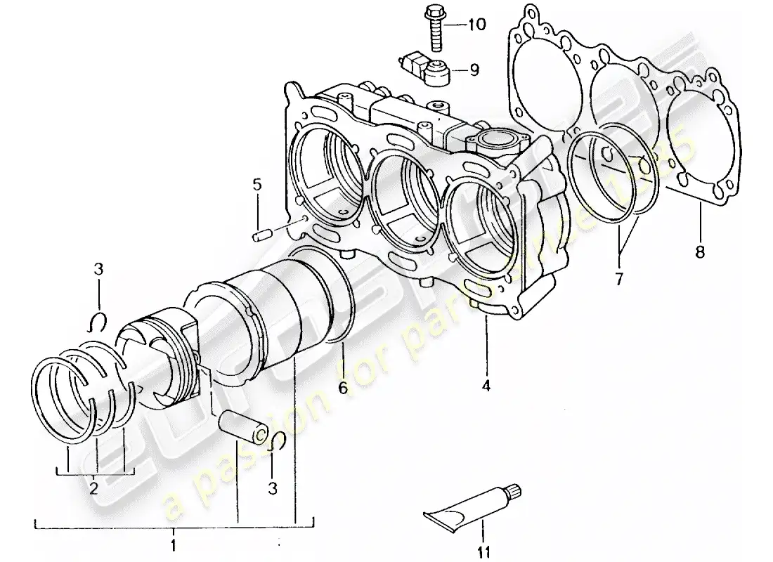 porsche 2001 (996 turbo / gt2) cylinder with pistons - see workshop manual parts diagram