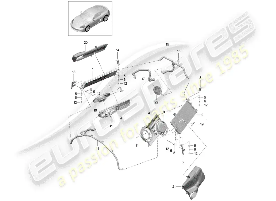porsche 2020 (718 cayman) water cooling parts diagram