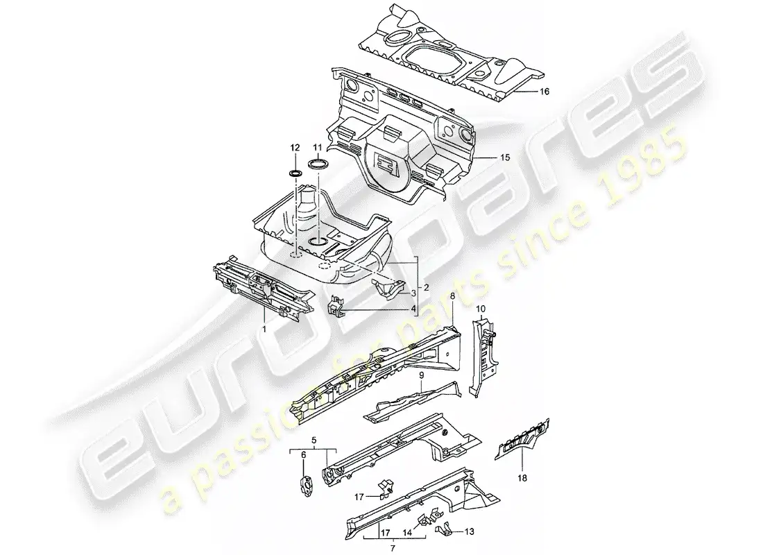 porsche 2003 (986 boxster) front end - single parts parts diagram