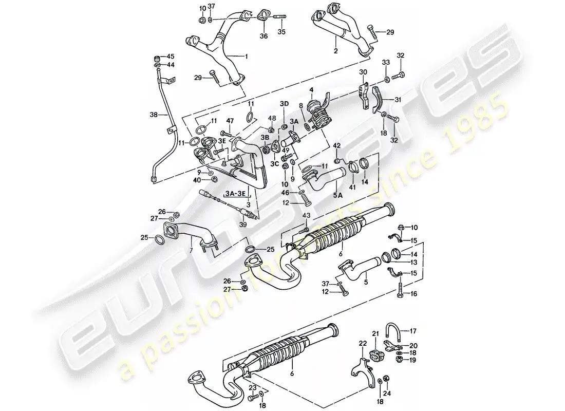 porsche 1986 (944) exhaust system - - catalyst - see technical information parts diagram