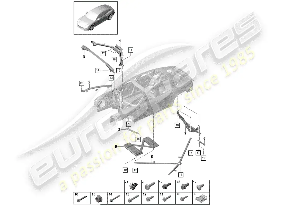 porsche 2018 (panamera 971-1) dome strut parts diagram