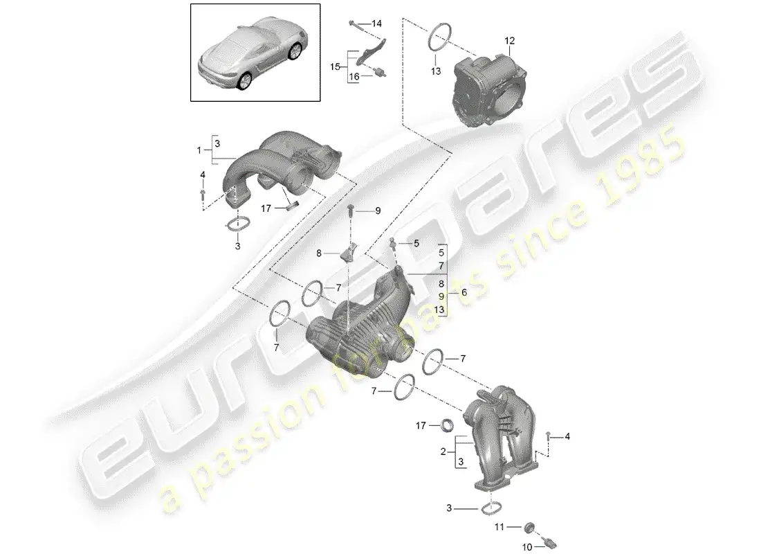 porsche 2020 (718 cayman) intake air distributor parts diagram