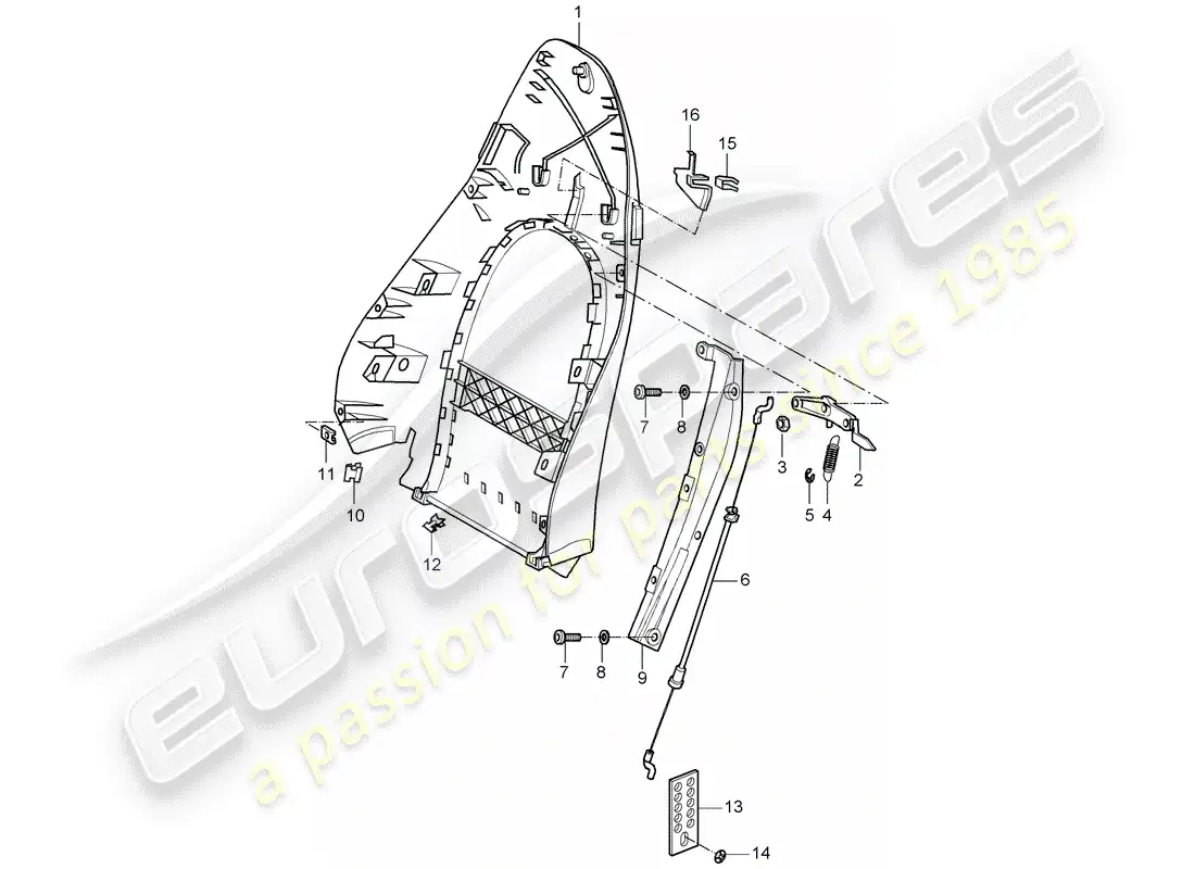 porsche 1997 (986 boxster) backrest shell - standard seat - comfort seat part diagram