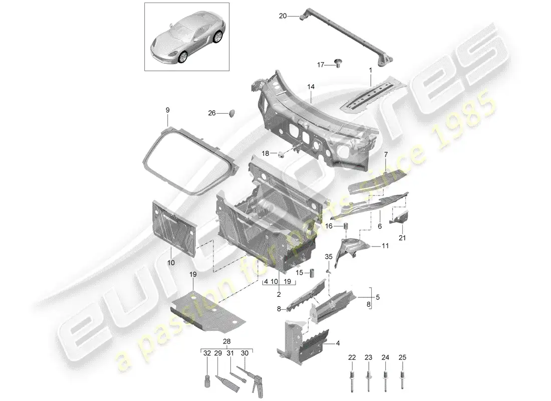 porsche 2019 (718 cayman) front end parts diagram