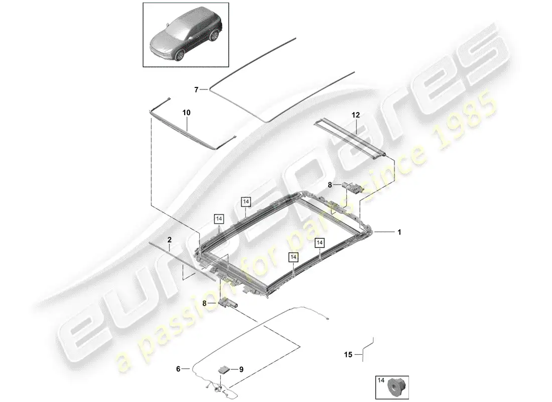 porsche 2020 (cayenne e3 9ya/9yb) glass roof part diagram