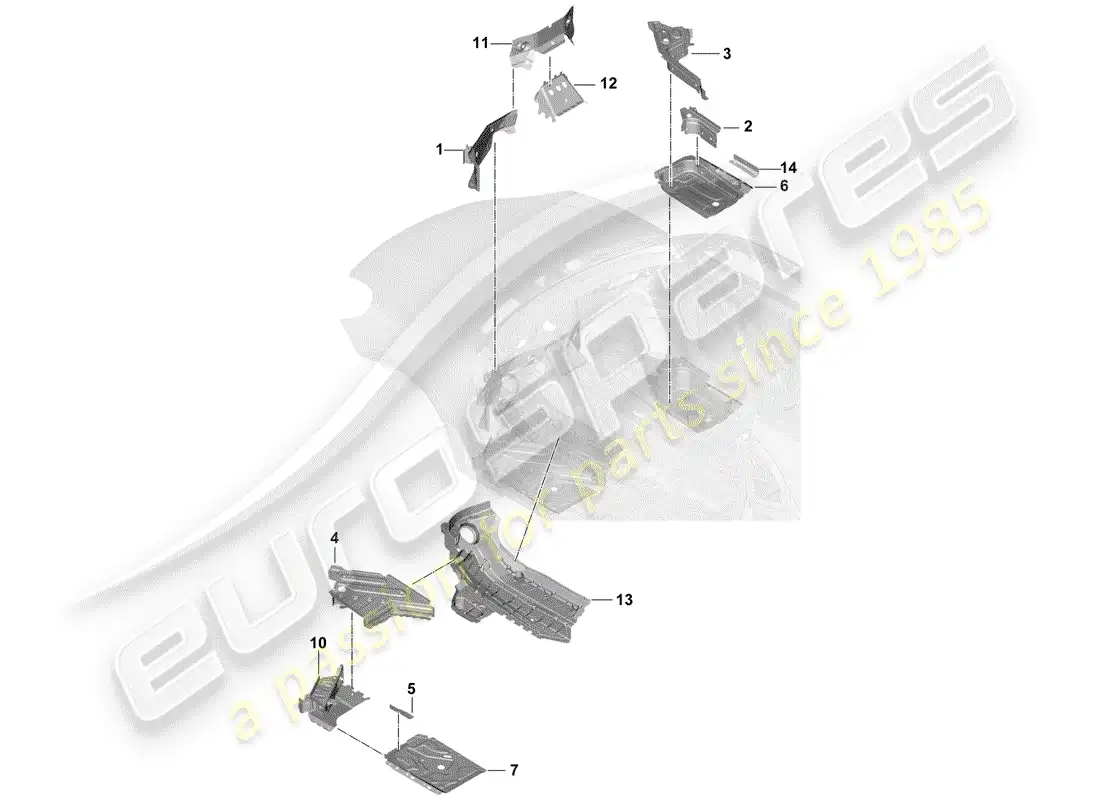 porsche 2020 (cayenne e3 9ya/9yb) floor plates part diagram
