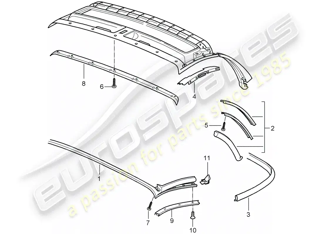porsche 2012 (987 boxster) convertible top parts diagram