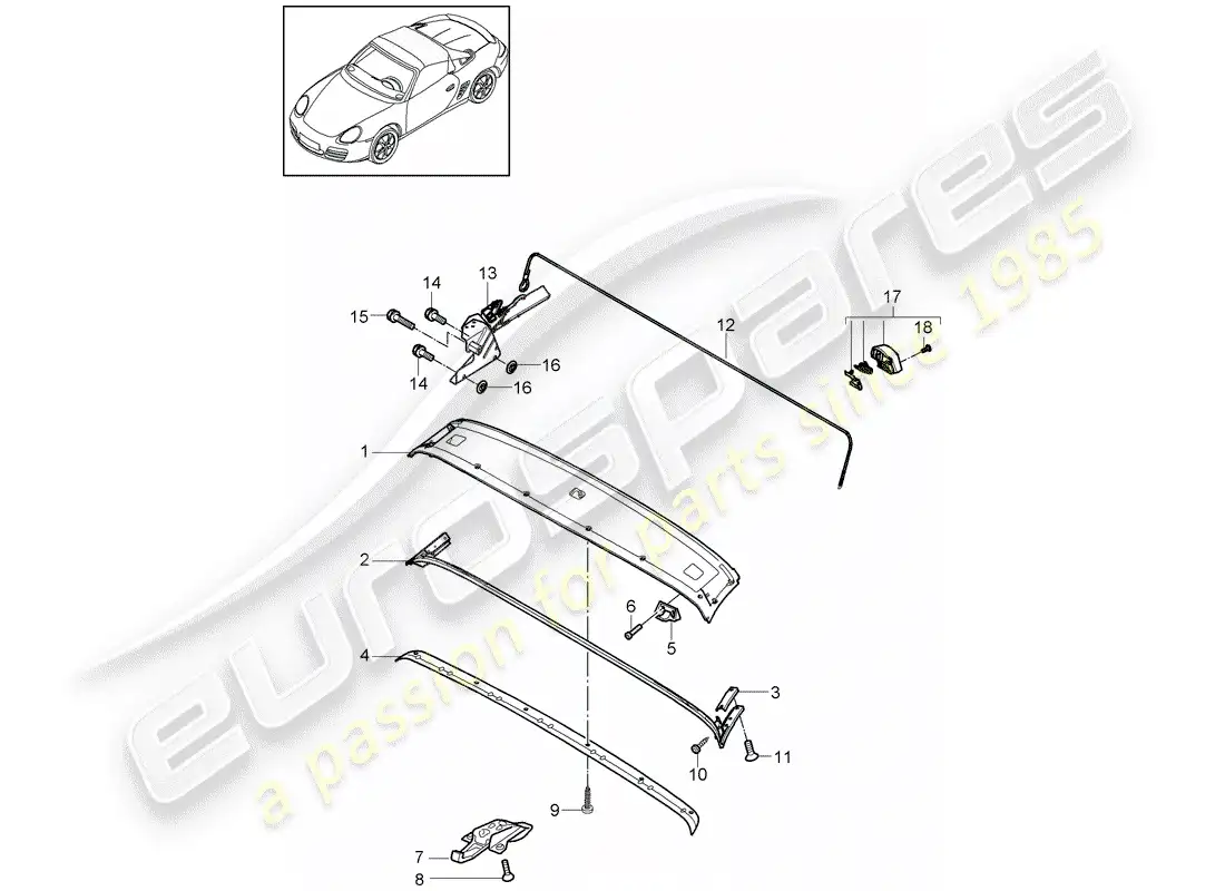 porsche 2012 (987 boxster) top frame parts diagram