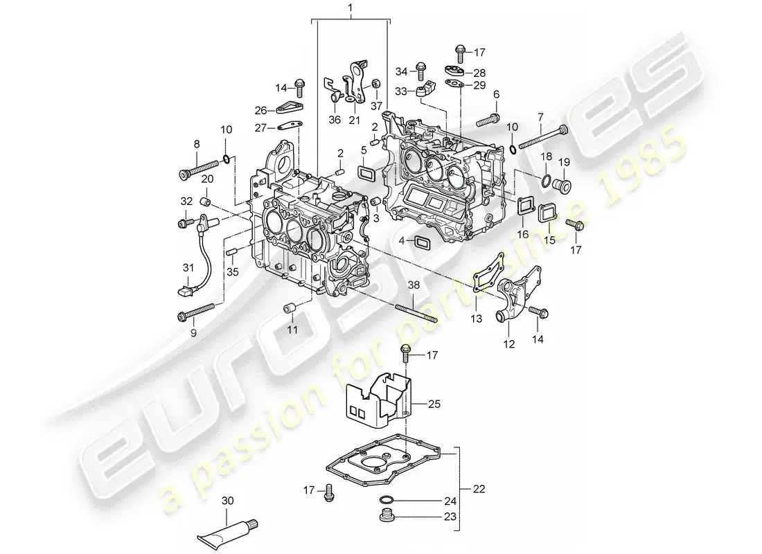 porsche 2002 (986 boxster) crankcase - - - repair set for maintenance - see illustration: parts diagram
