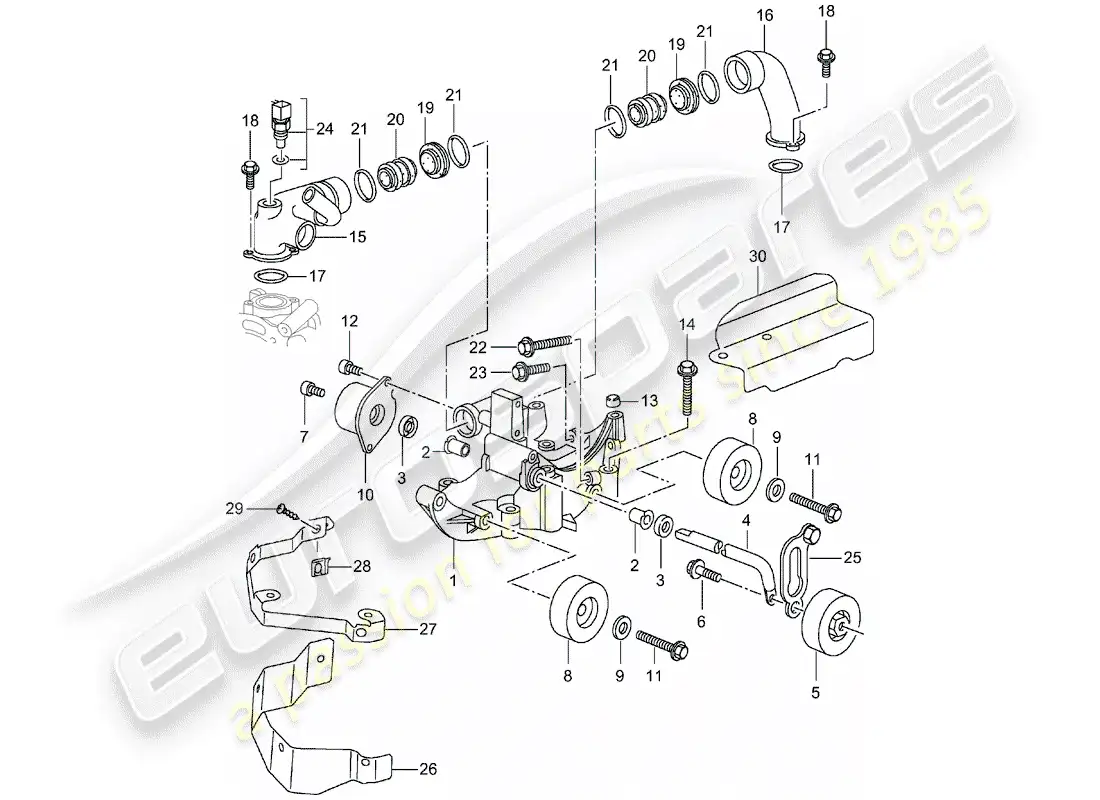 porsche 2001 (996 turbo / gt2) belt tensioner - belt drive parts diagram