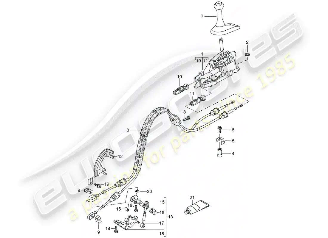 porsche 2002 (986 boxster) shift mechanism - manual gearbox parts diagram