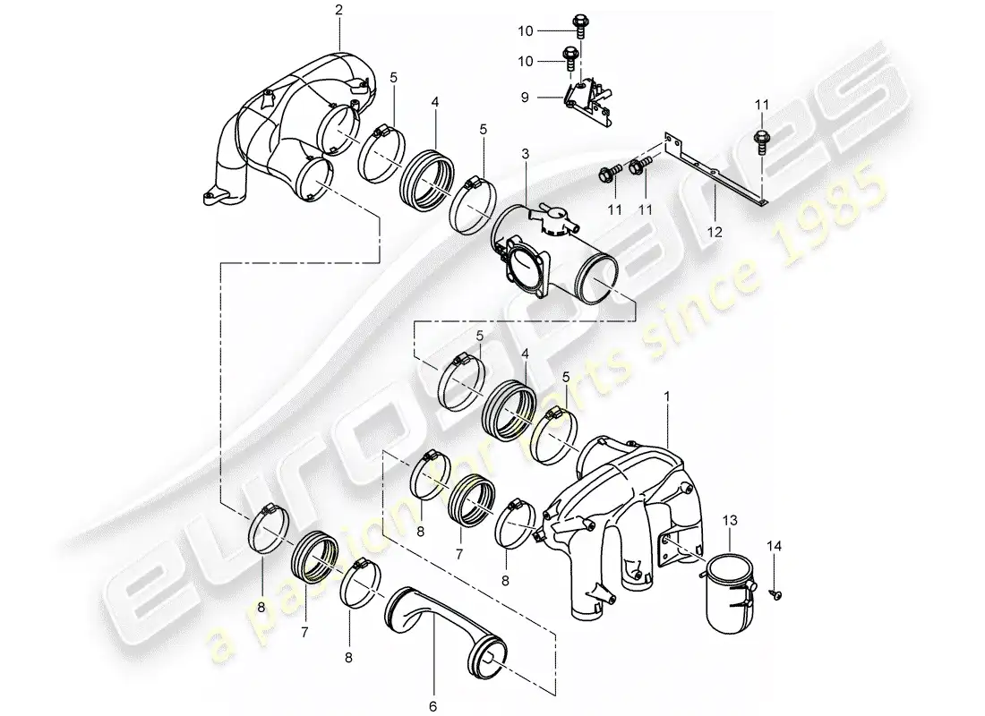 porsche 2001 (996 turbo / gt2) intake air distributor parts diagram