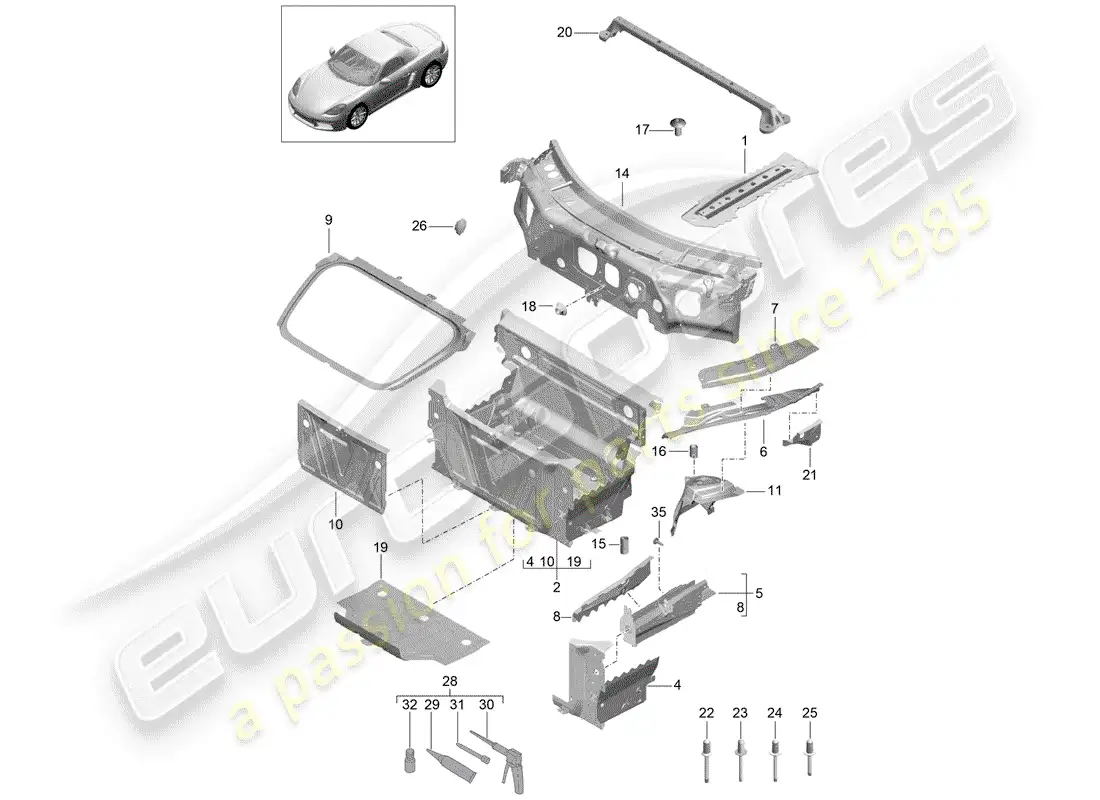 porsche 2020 (718 boxster) front end parts diagram