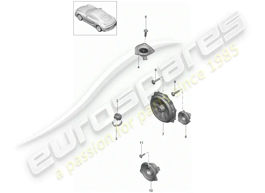porsche 2016 (981 cayman gt4) loudspeaker parts diagram