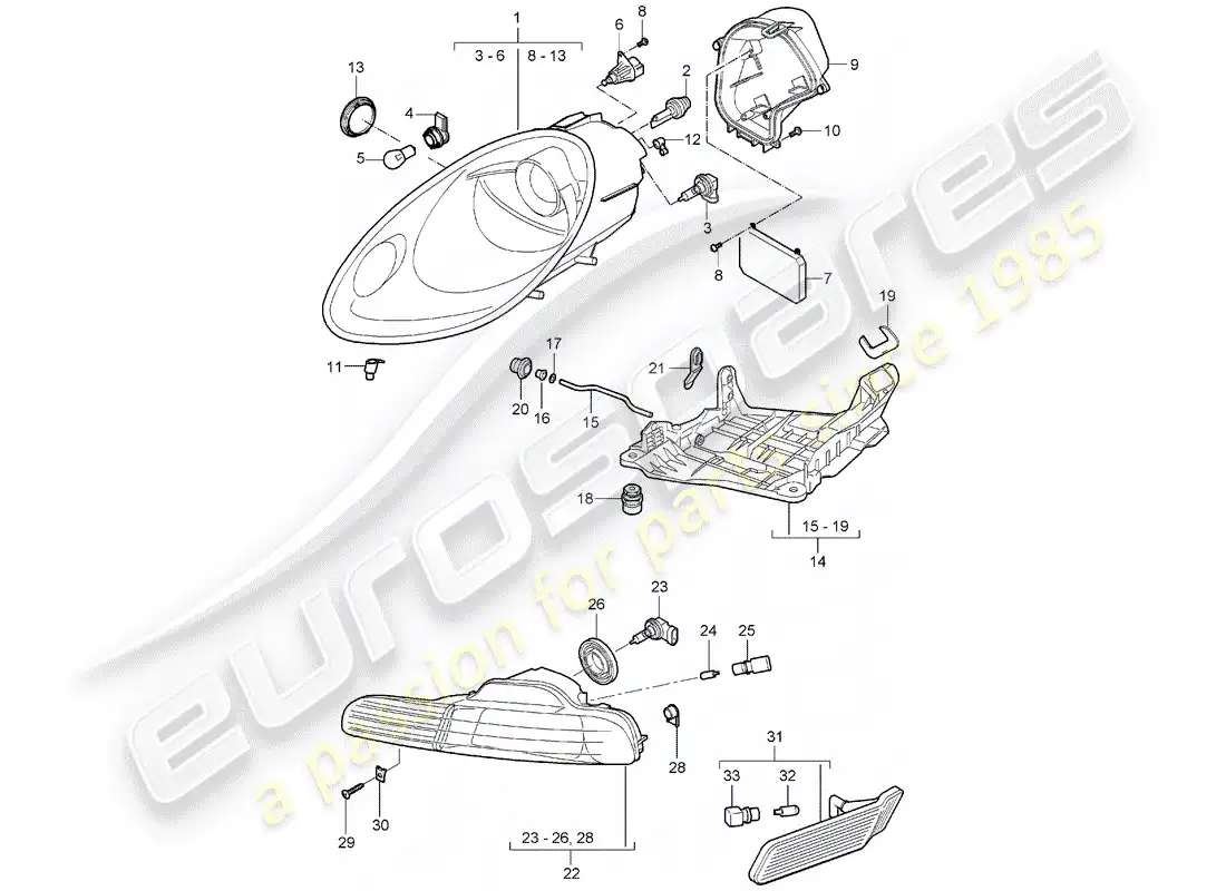 porsche 2005 (987 boxster) headlamp parts diagram