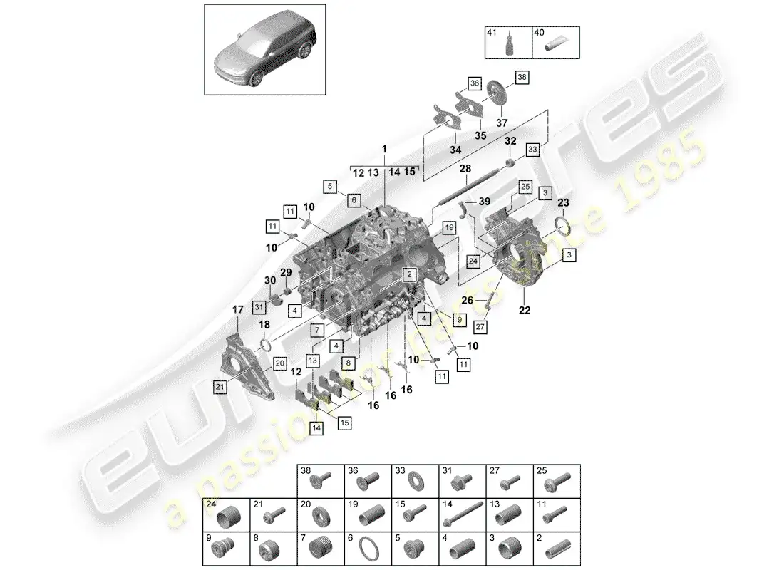 porsche 2020 (cayenne e3 9ya/9yb) crankcase part diagram
