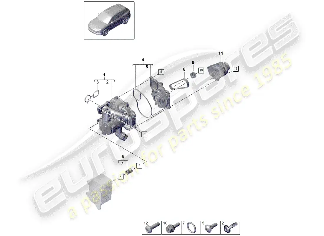 porsche 2020 (cayenne e3 9ya/9yb) thermostat part diagram