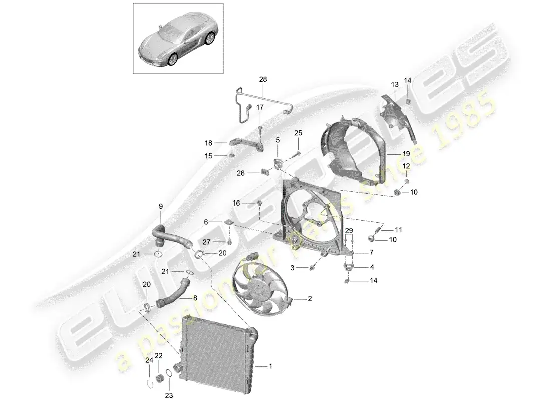 porsche 2014 (981 cayman) water cooling 2 parts diagram