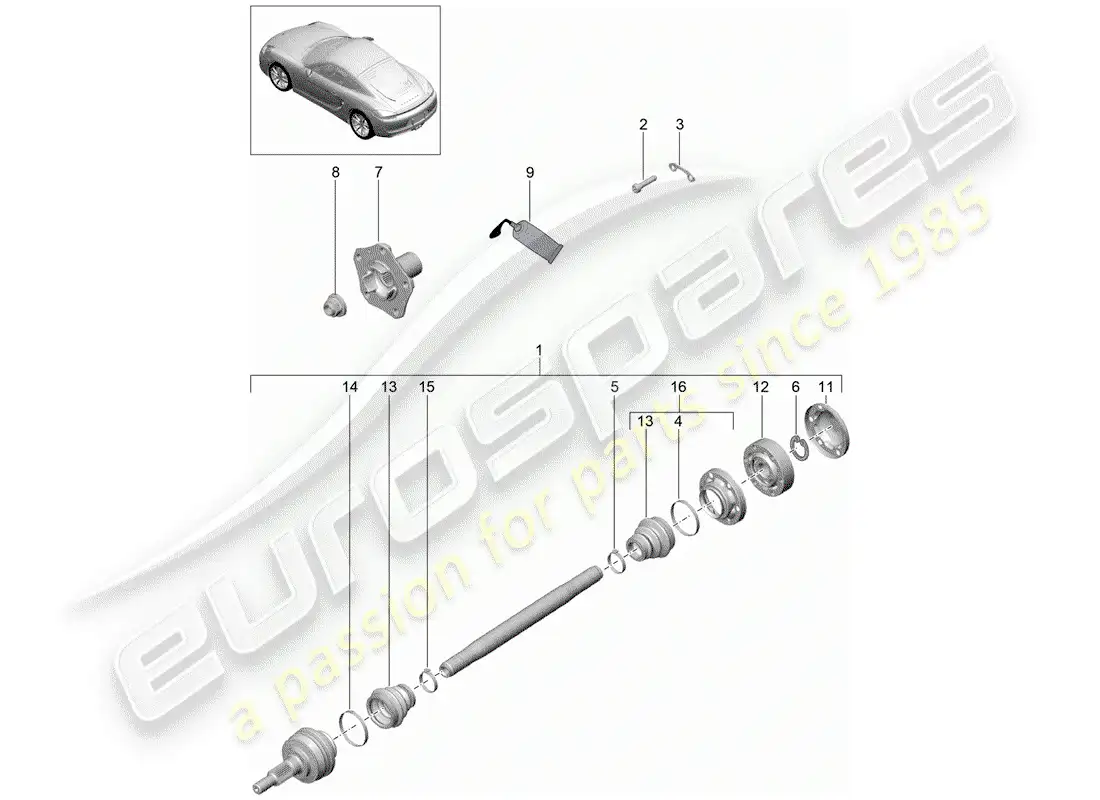 porsche 2014 (981 cayman) drive shaft parts diagram