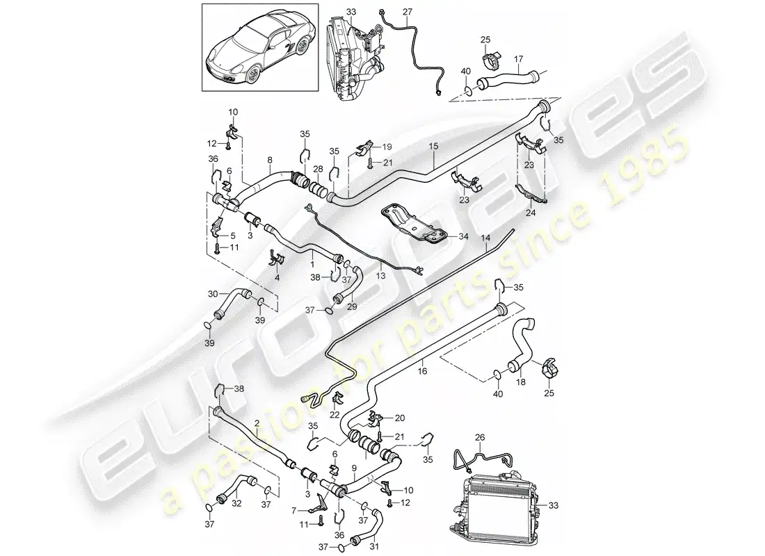 porsche 2007 (987 cayman) water cooling 2 parts diagram