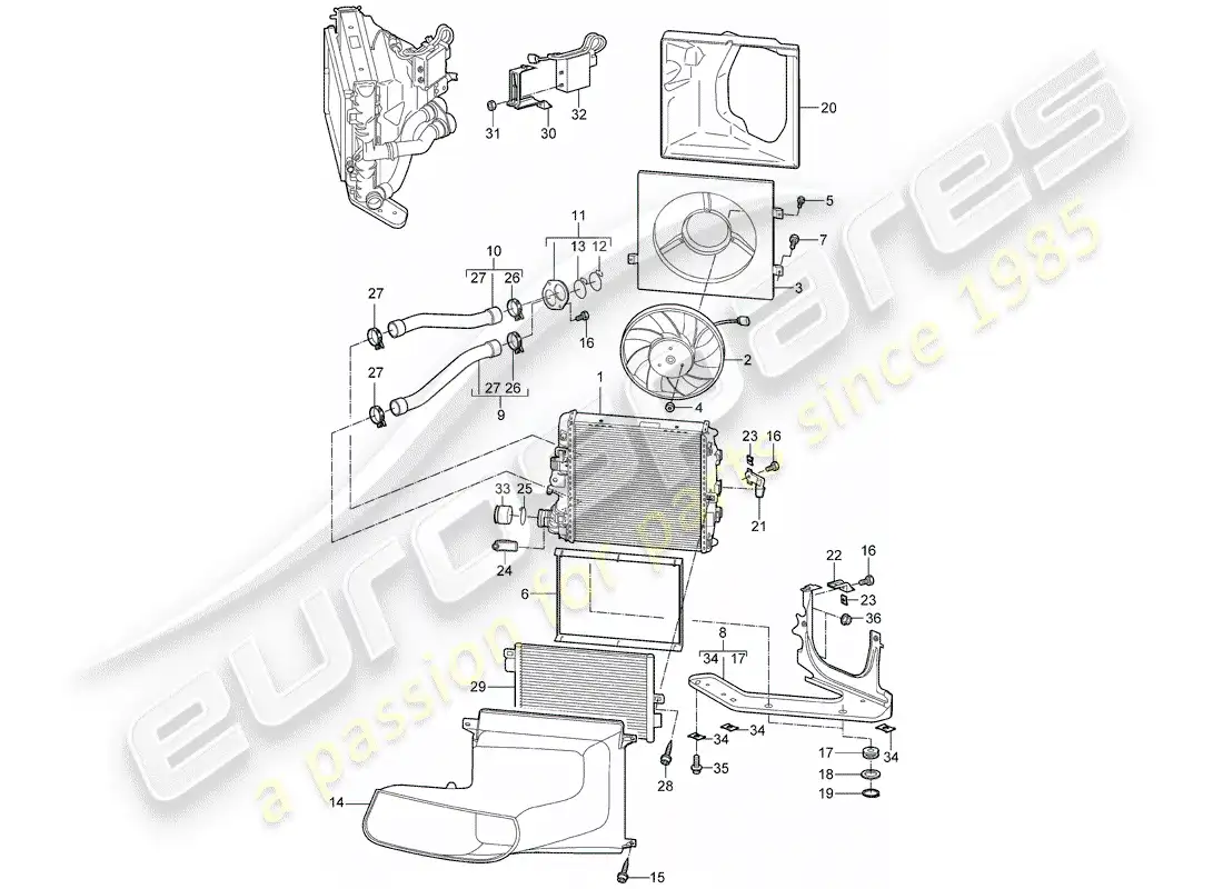 porsche 2007 (987 cayman) water cooling 3 parts diagram