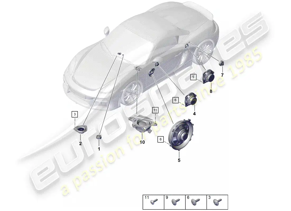 porsche 2019 (718 boxster spyder) loudspeaker parts diagram