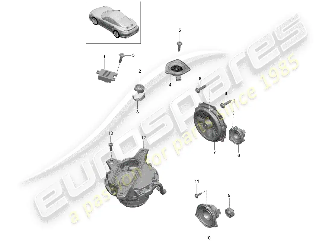 porsche 2015 (991-1 turbo) loudspeaker parts diagram