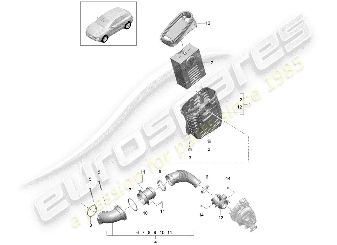 porsche 2017 (macan) air cleaner with connecting parts diagram