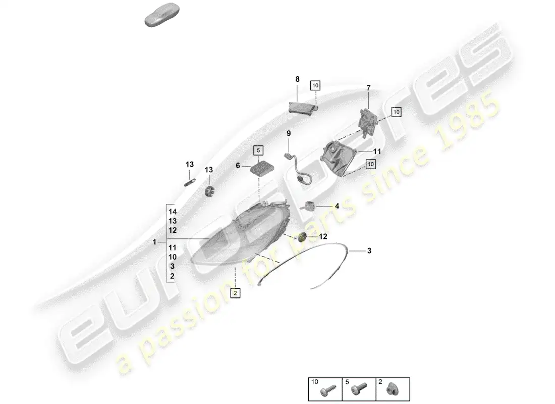 porsche 2020 (718 boxster spyder) headlamp parts diagram