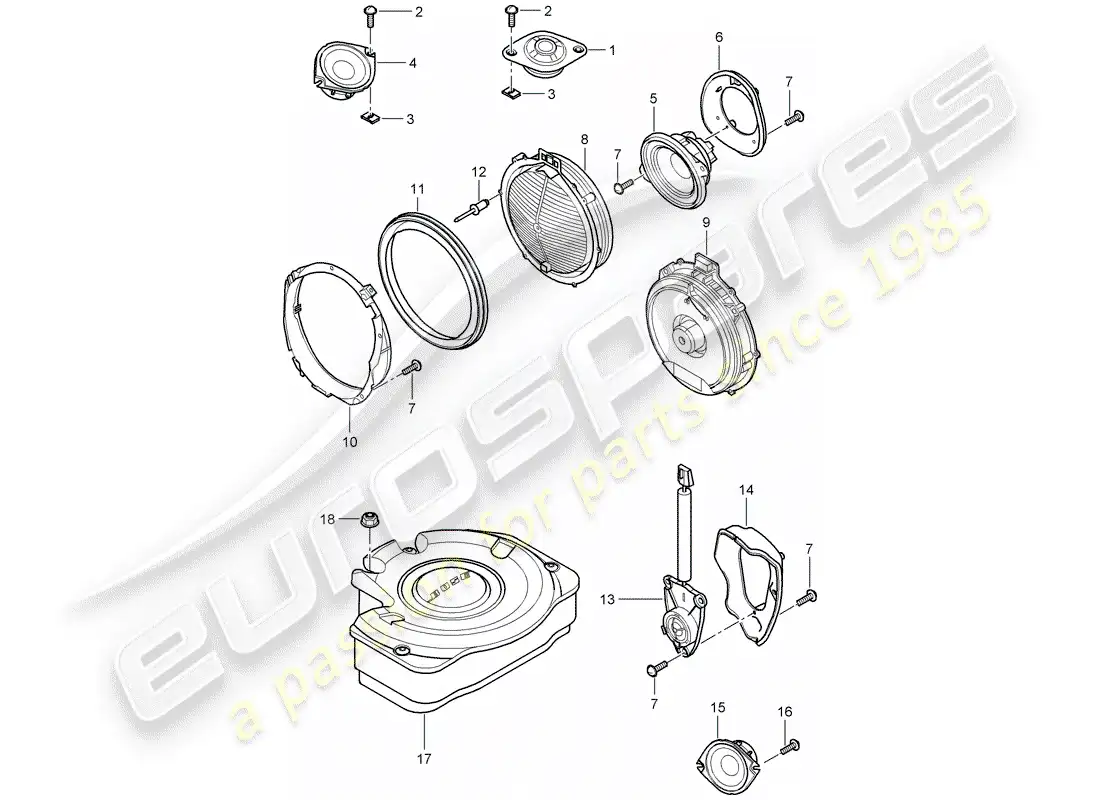 porsche 2007 (cayenne e1 9pa) loudspeaker parts diagram