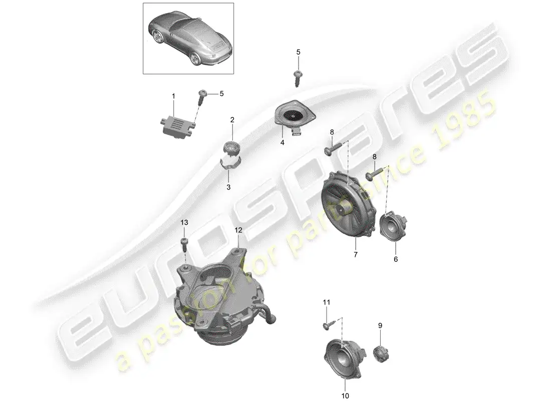 porsche 2013 (991-1) loudspeaker parts diagram