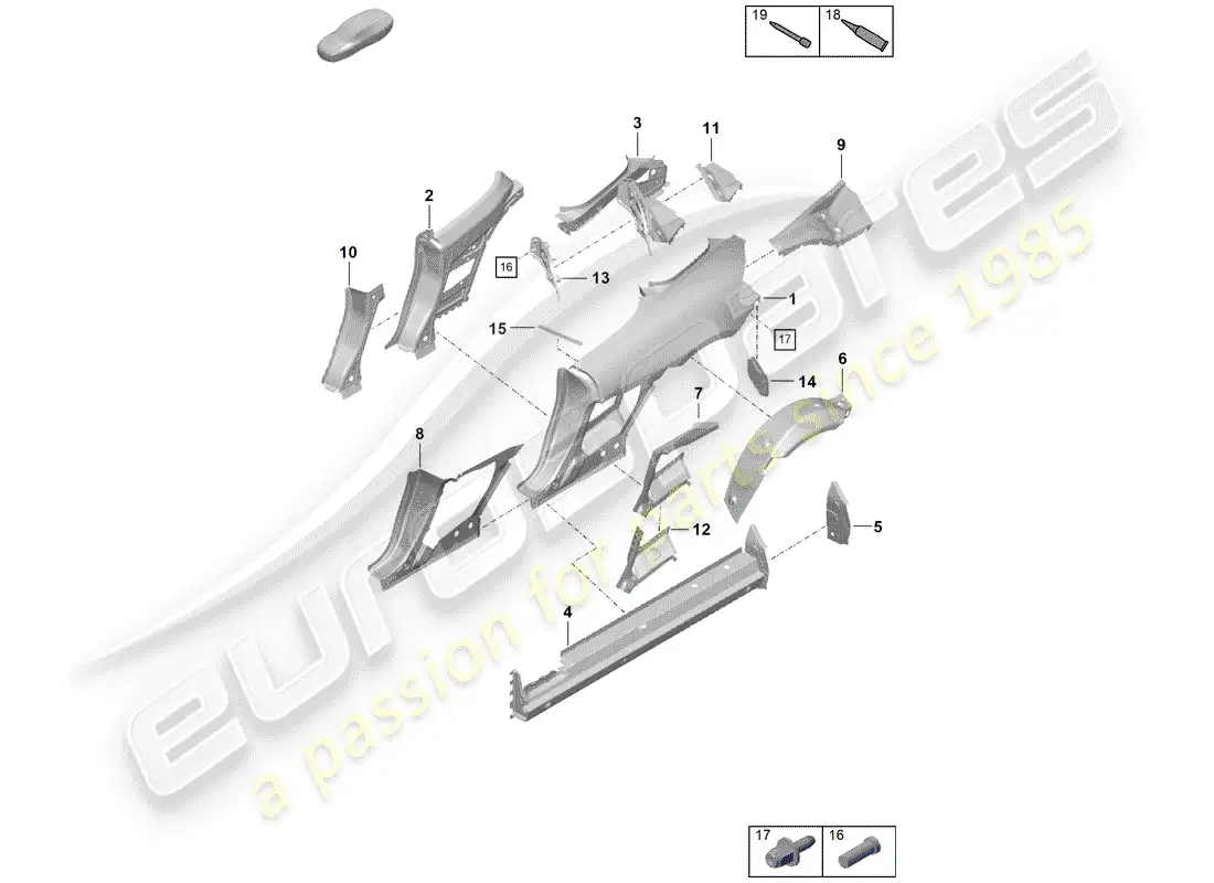 porsche 2020 (718 boxster spyder) side panel parts diagram
