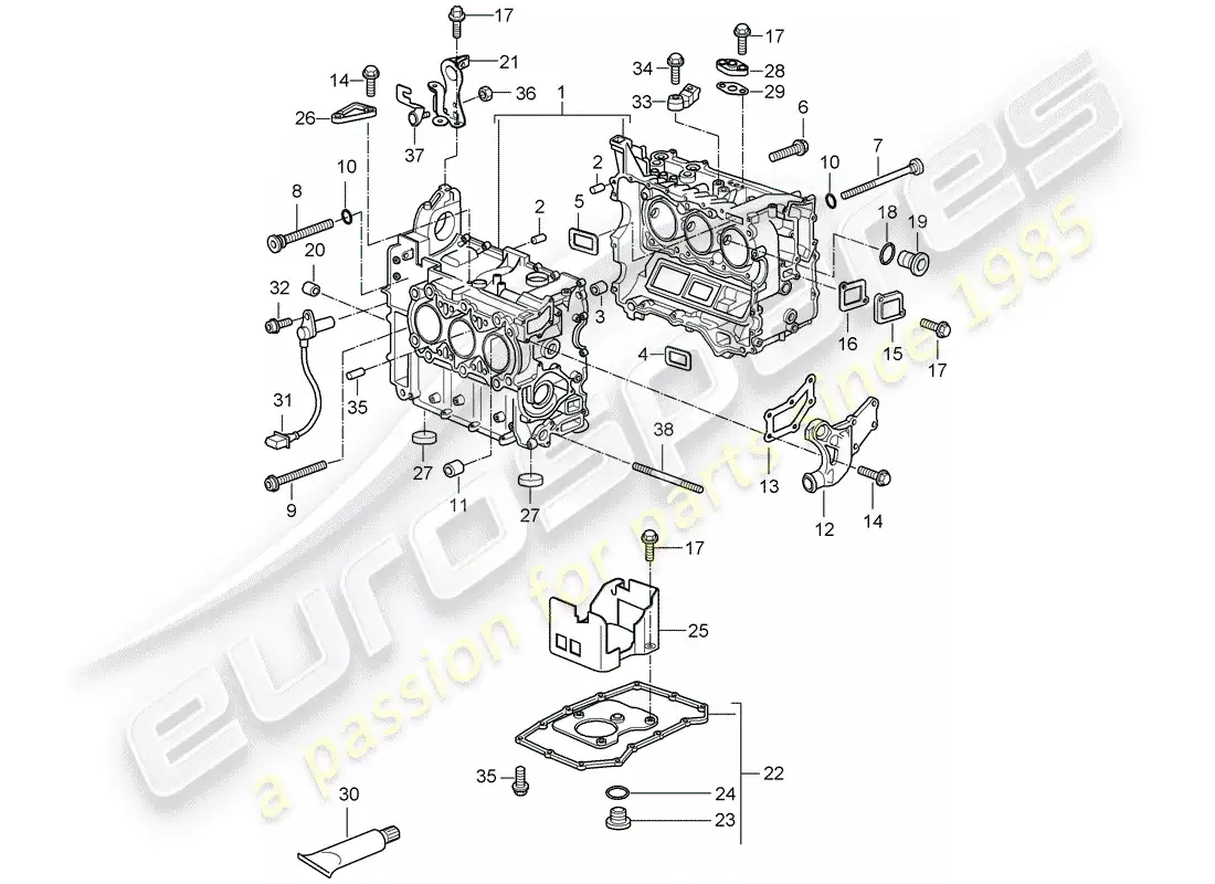 porsche 2008 (987 cayman) crankcase parts diagram
