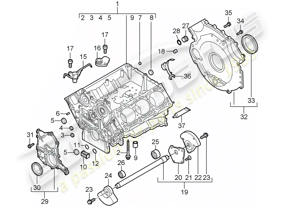 porsche 2009 (cayenne e1 9pa) crankcase part diagram