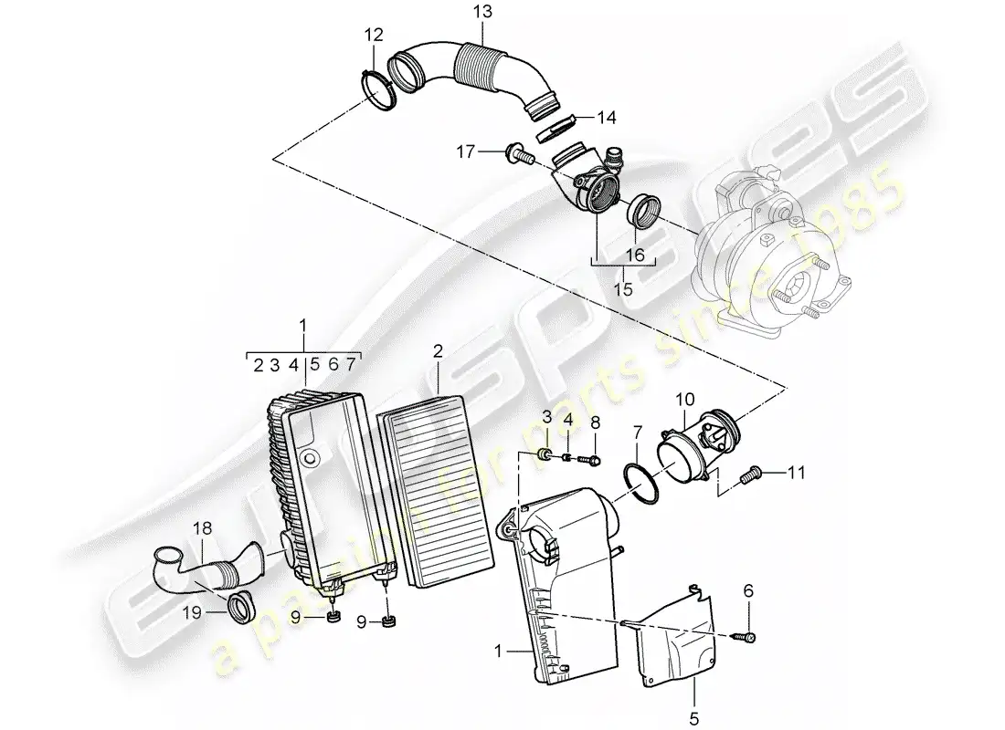 porsche 2009 (cayenne e1 9pa) air cleaner system part diagram