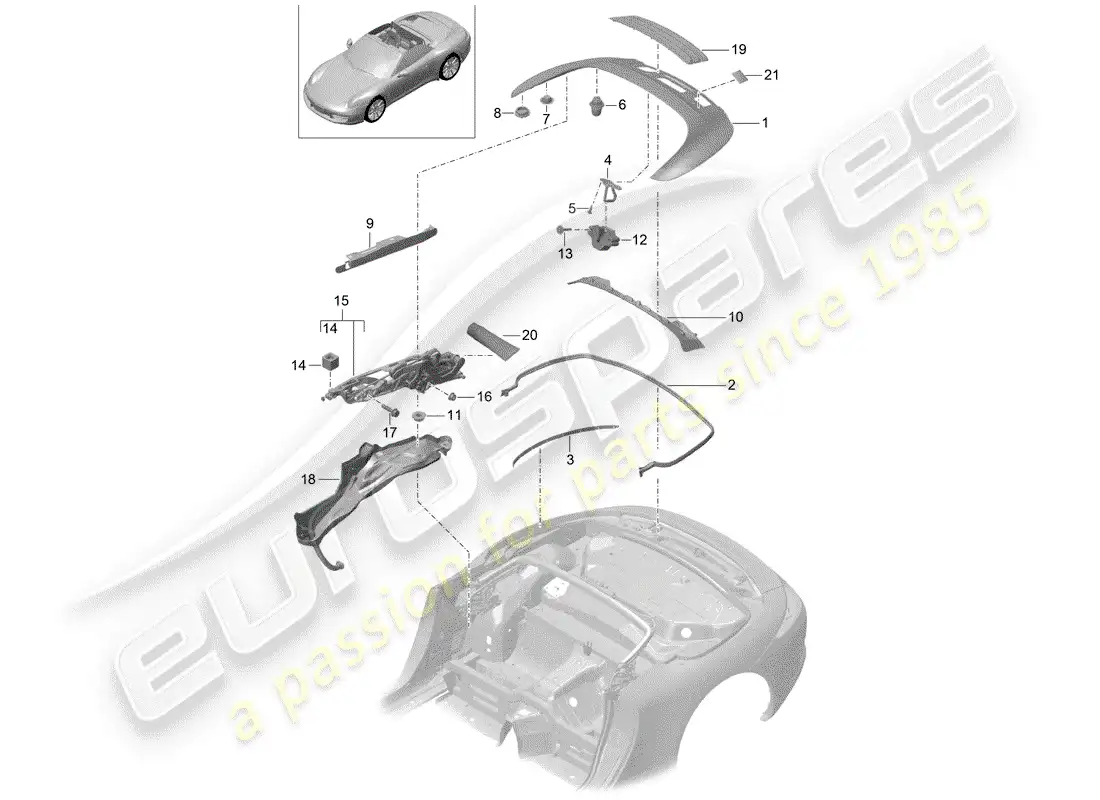 porsche 2012 (991-1) top stowage box parts diagram