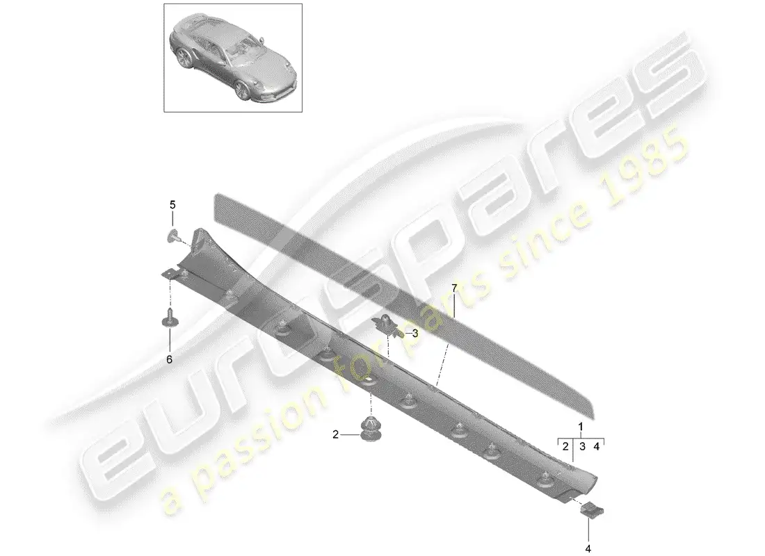 porsche 2016 (991-1 turbo) side member trim parts diagram