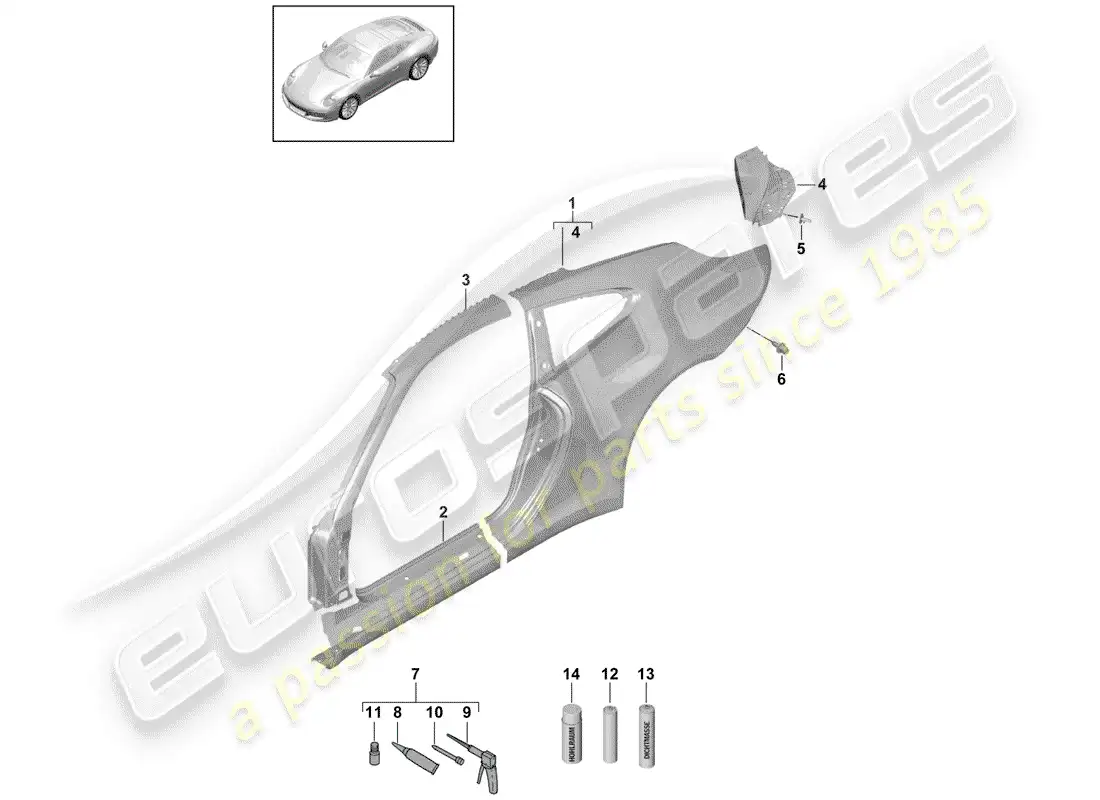 porsche 2017 (991-2) side panel parts diagram