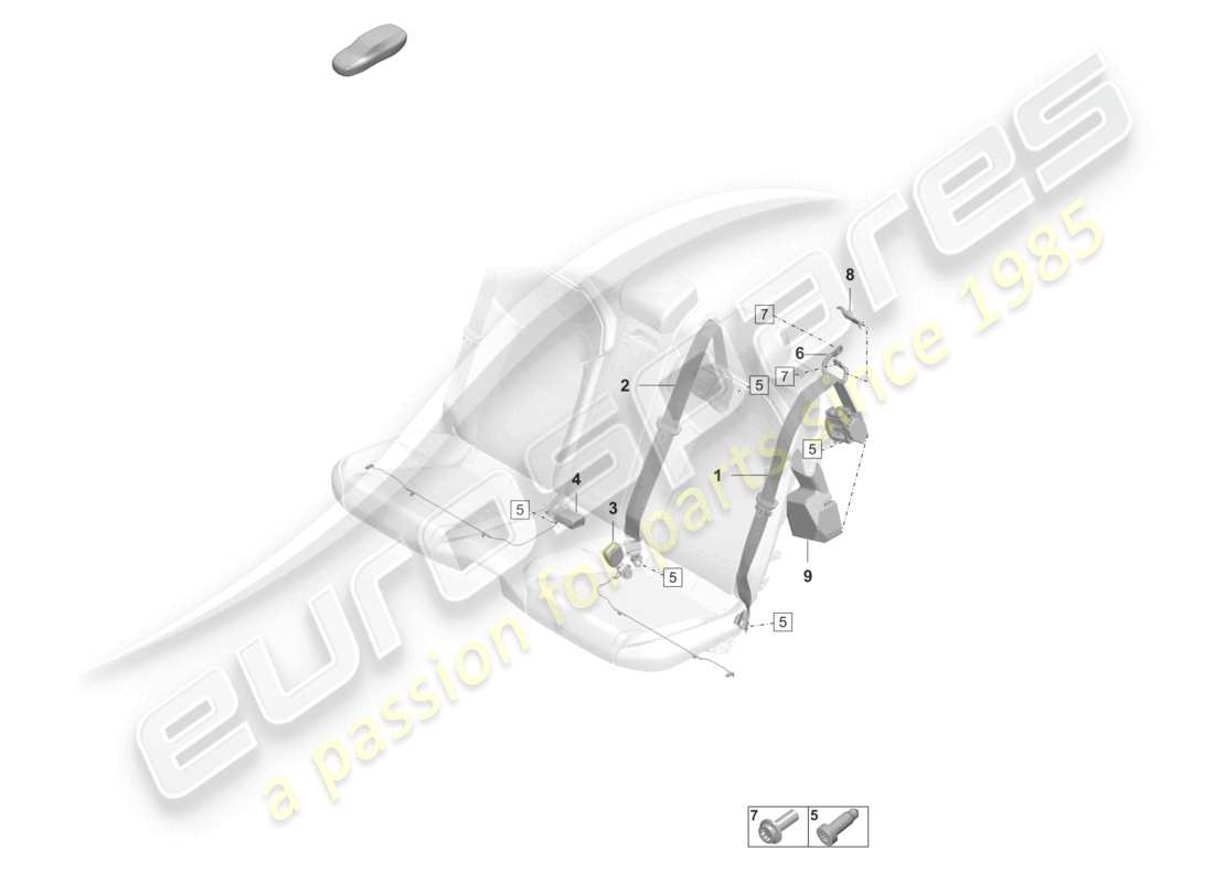 porsche 2021 (taycan 9j1-1) three-point safety belt rear belt latch part diagram