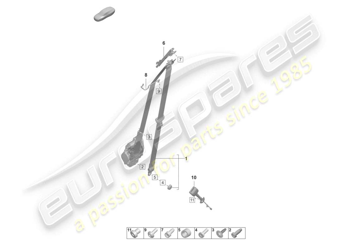 porsche 2022 (taycan 9j1-1) three-point safety belt front belt latch part diagram