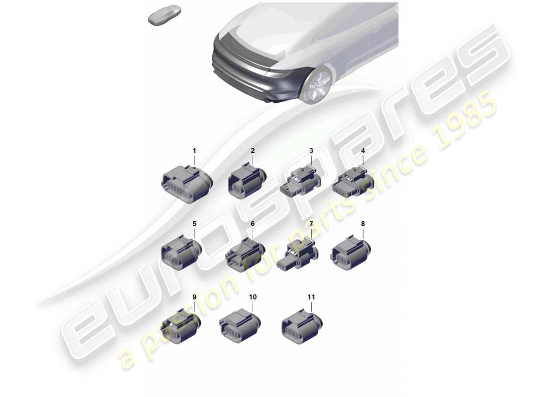 porsche 2022 (taycan 9j1-1) connector housing rear and bumper and lighting part diagram
