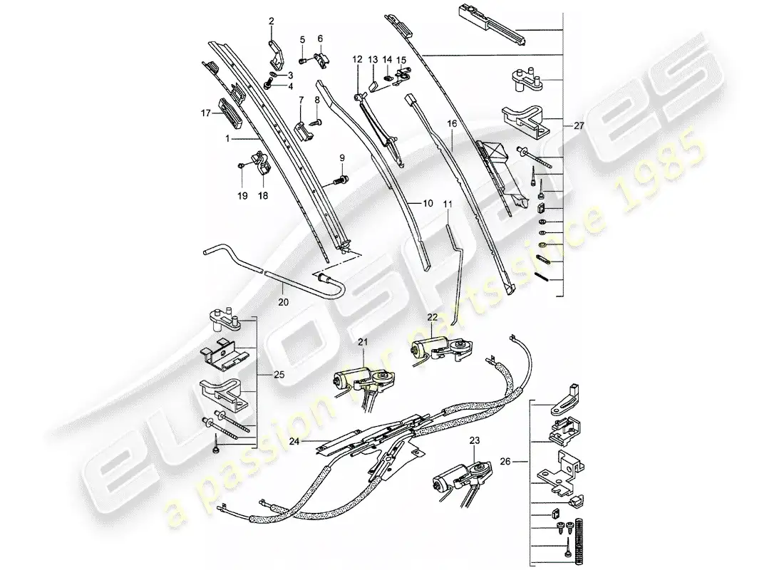 porsche 1994 (993) driving mechanism - glass roof parts diagram
