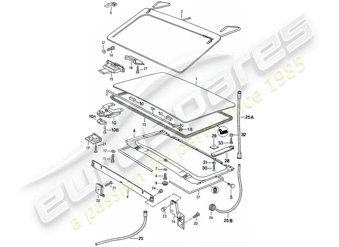porsche 1977 (924) lifting roof parts diagram