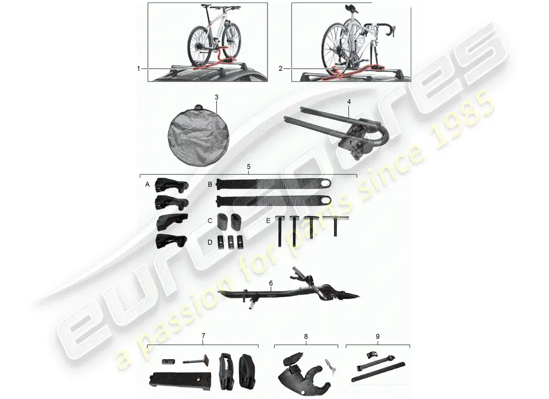 porsche 2012 (tequipment panamera) bicycle carrier parts diagram