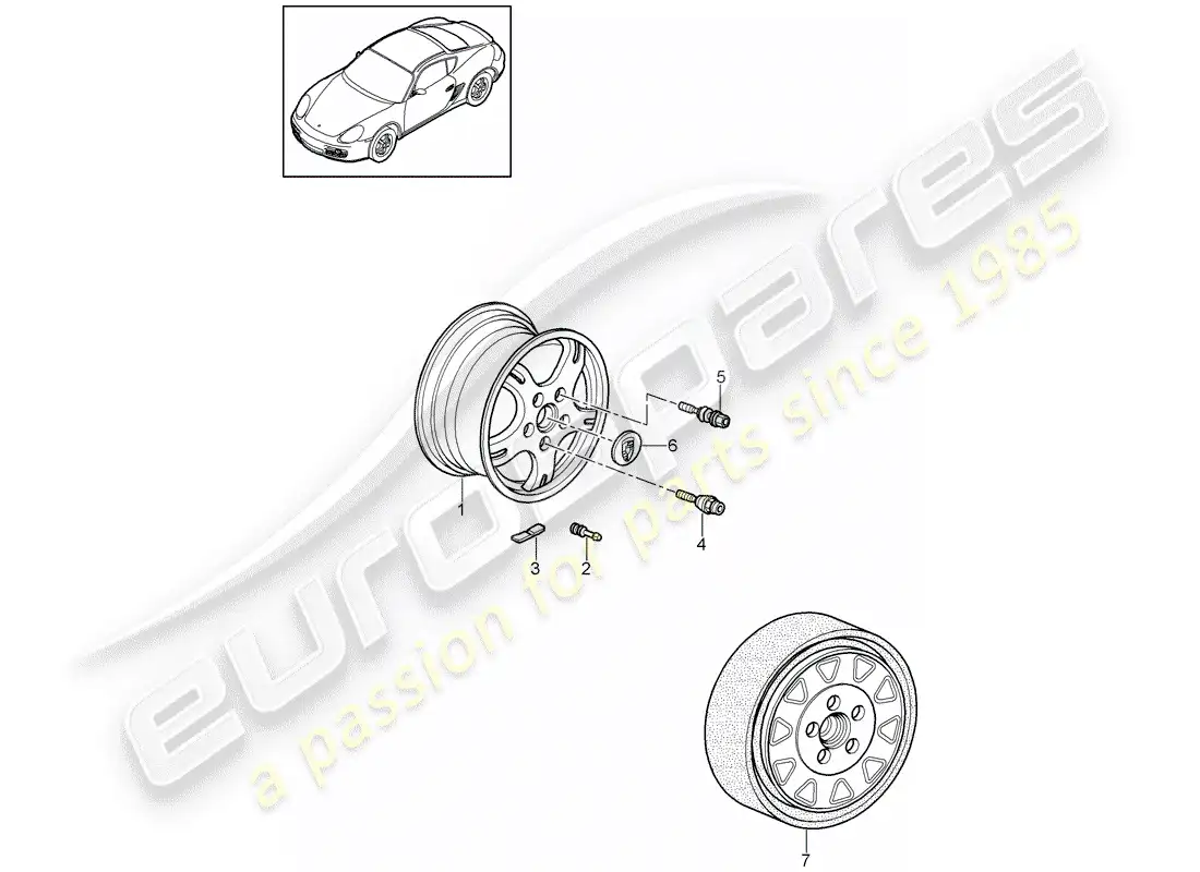 porsche 2012 (987 cayman) wheels parts diagram